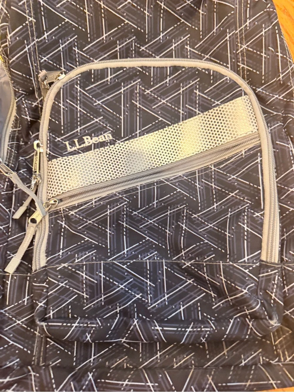 L.L. Bean Black Geometric Print Backpack with Gray Accents
